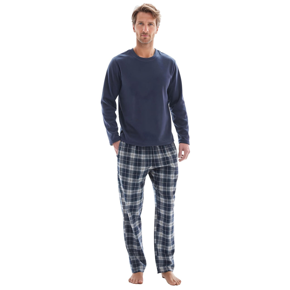 Men's Navy Fleece Lounge Set with Cotton Bottoms