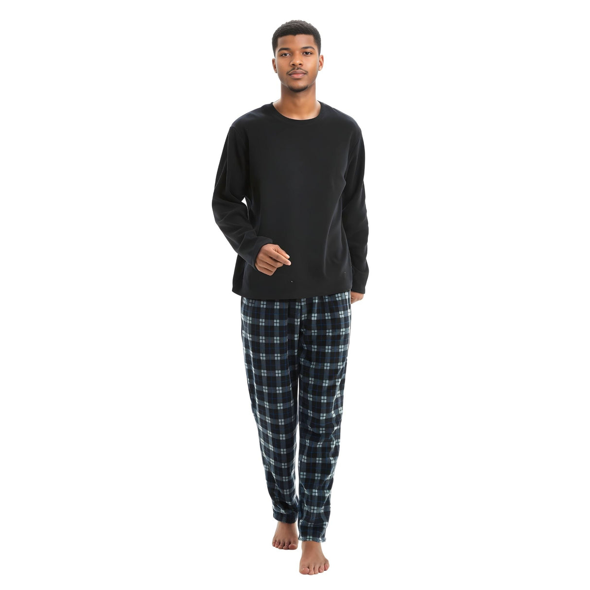 Men's Black Long Sleeve Pyjama Set made of Fleece Loungewear.