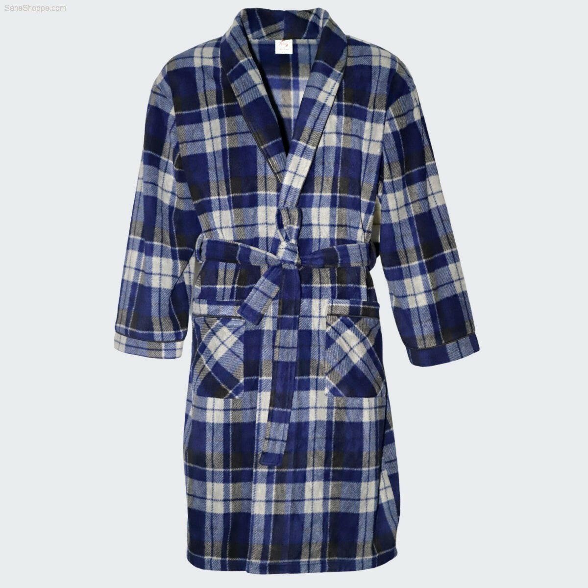 Men's Soft Warm Fleece Dressing Gown with Checkered Pattern
