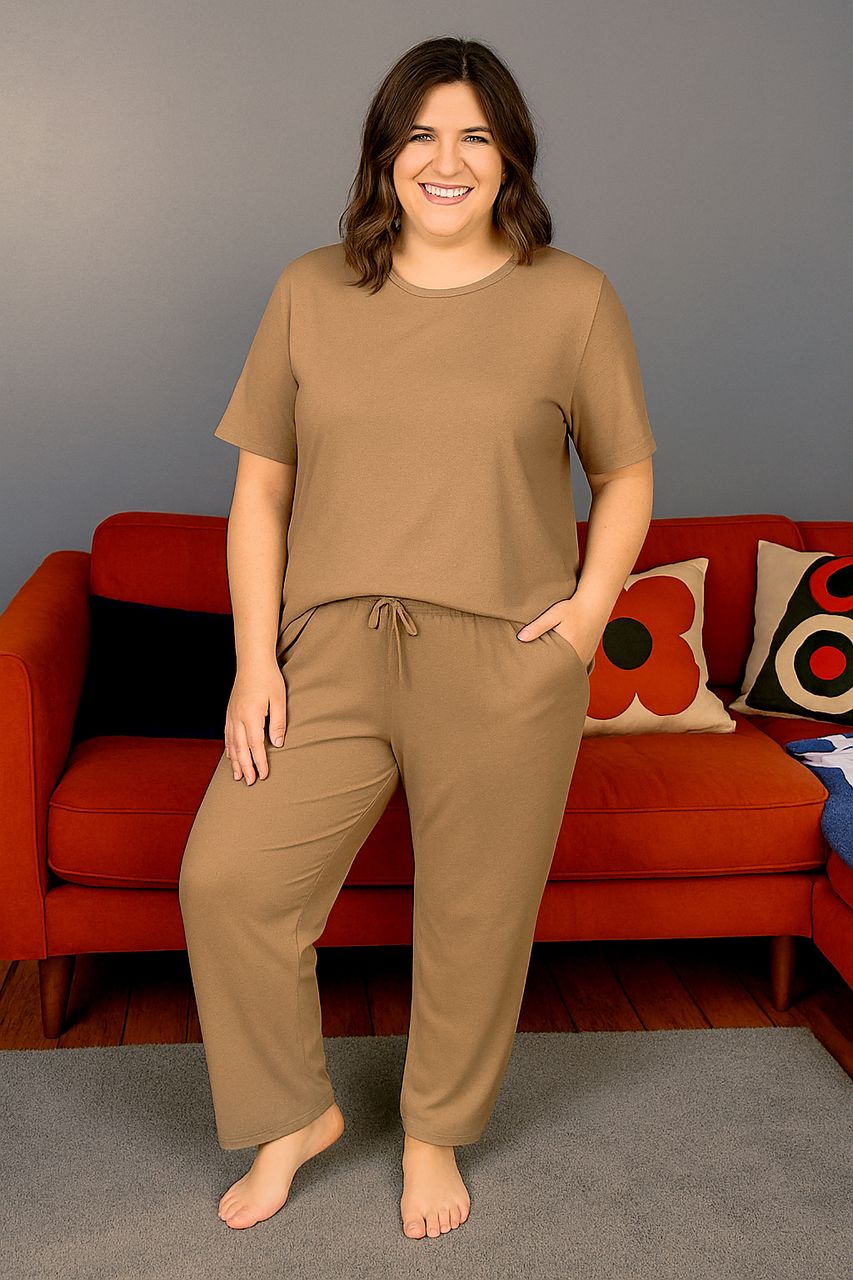 Mocha Luxurious Cotton Breastfeeding Loungewear Short Sleeve