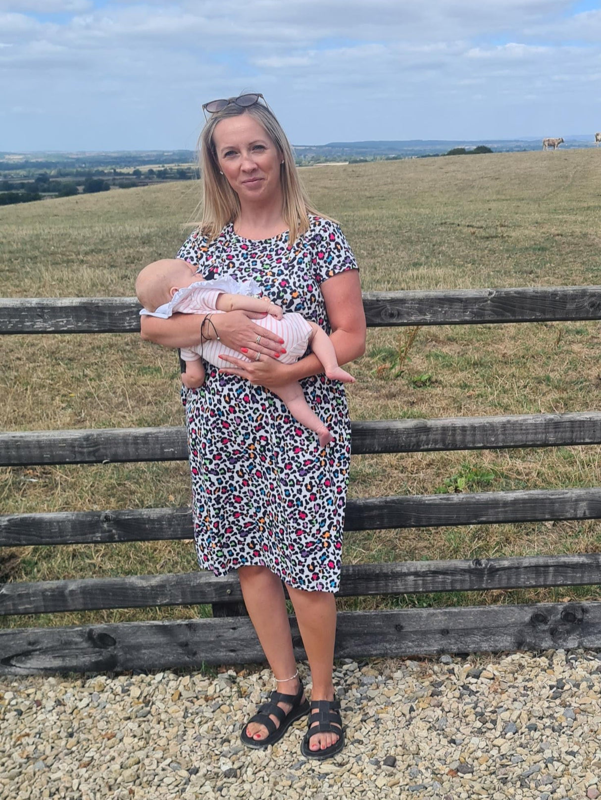 The Knee Length Breastfeeding Dress - Ruby Rainbow Leopard