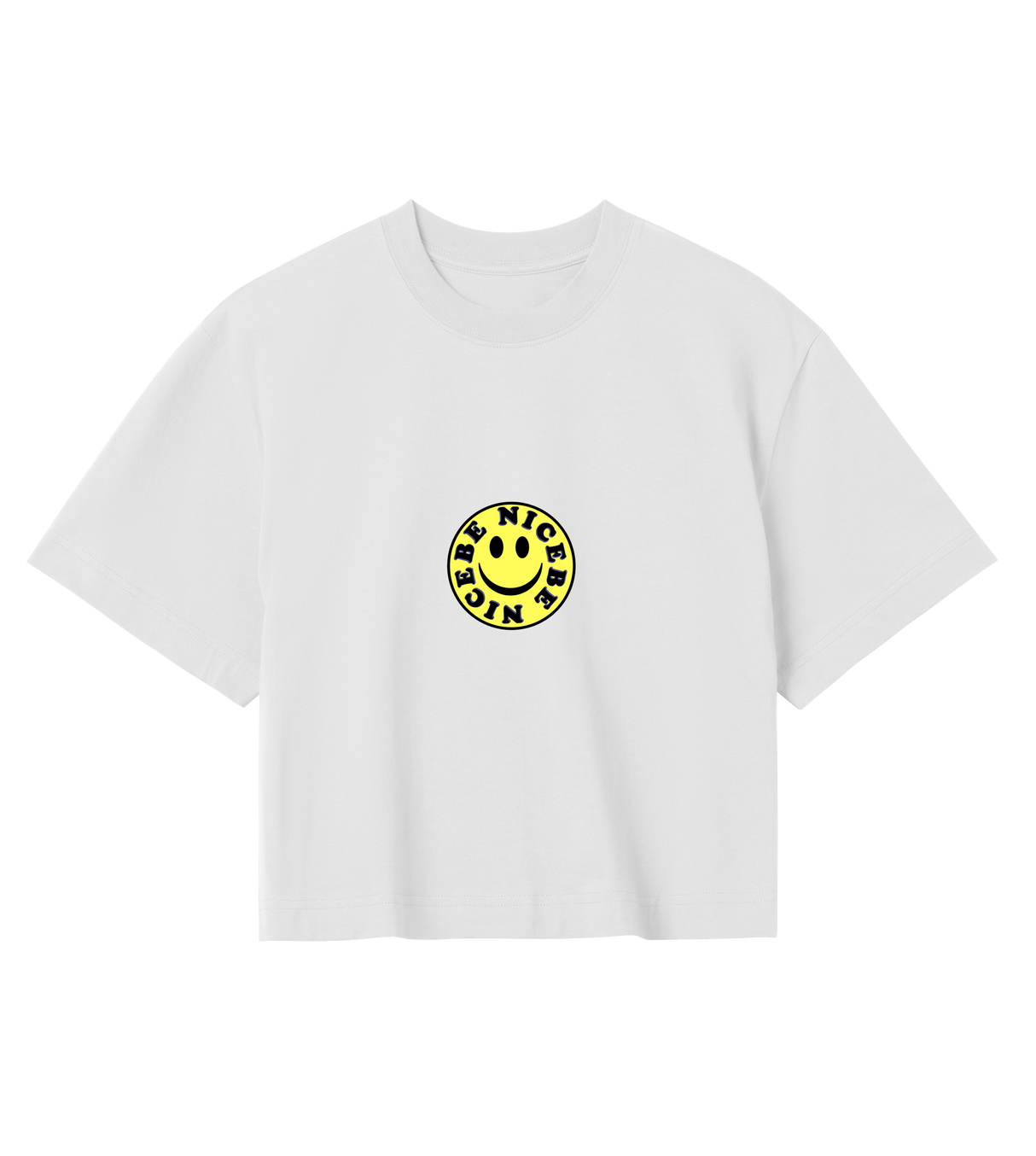 "Be Nice" - Womens Crop - (Yellow Smiley)