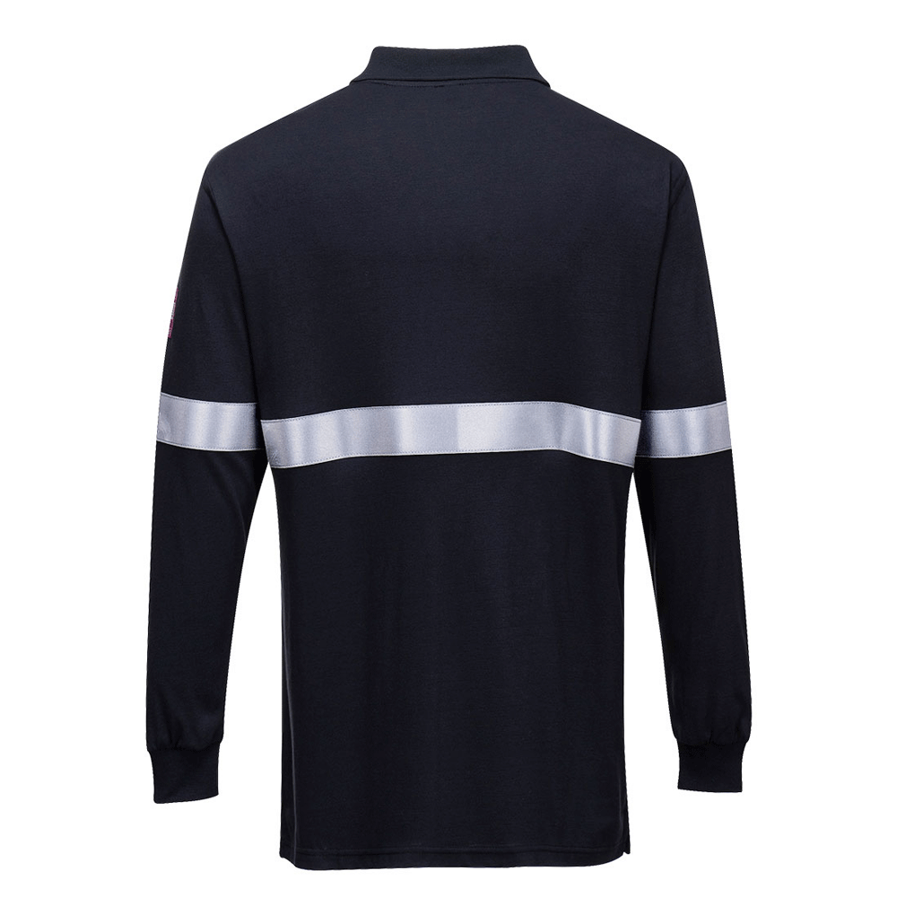 Portwest FR03 Flame Resistant Anti-Static Long Sleeve Polo Shirt with Reflective Tape