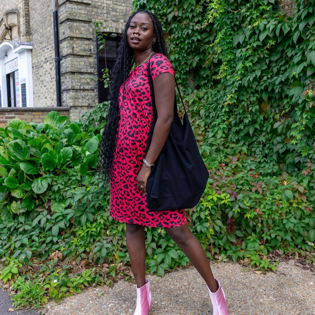 The Knee Length Breastfeeding Dress - Red Leopard Print