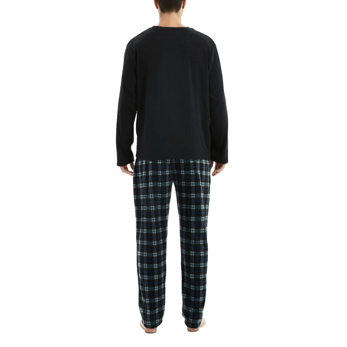 Men's Black Long Sleeve Pyjama Set made of Fleece Loungewear.