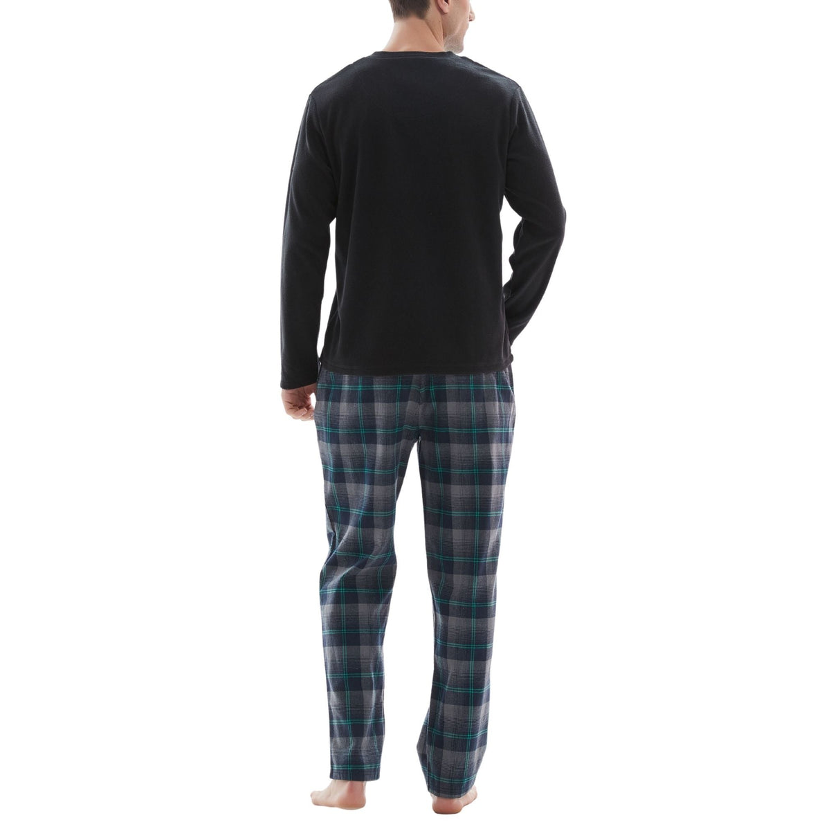 Men’s Checkered Pattern Pyjamas with Fleece Top and Cotton Bottoms Loungewear.