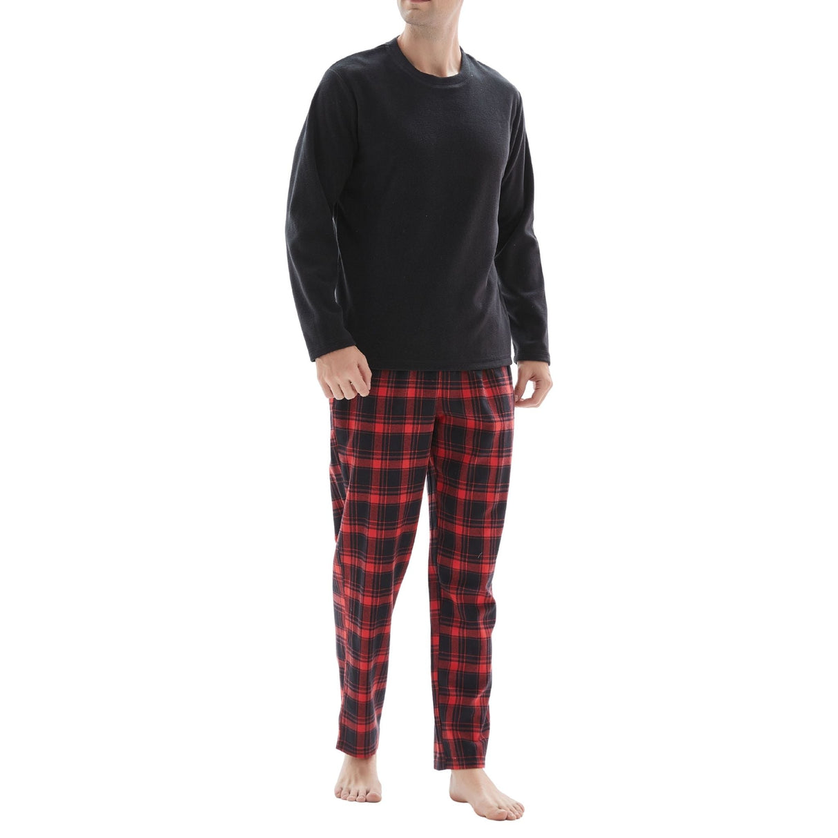 Men's Cozy Thermal Fleece Lounge Set with Check Flannel Pant