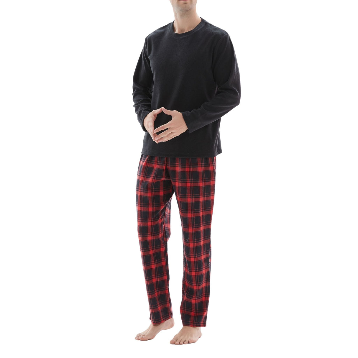 Men's Cozy Thermal Fleece Lounge Set with Check Flannel Pant