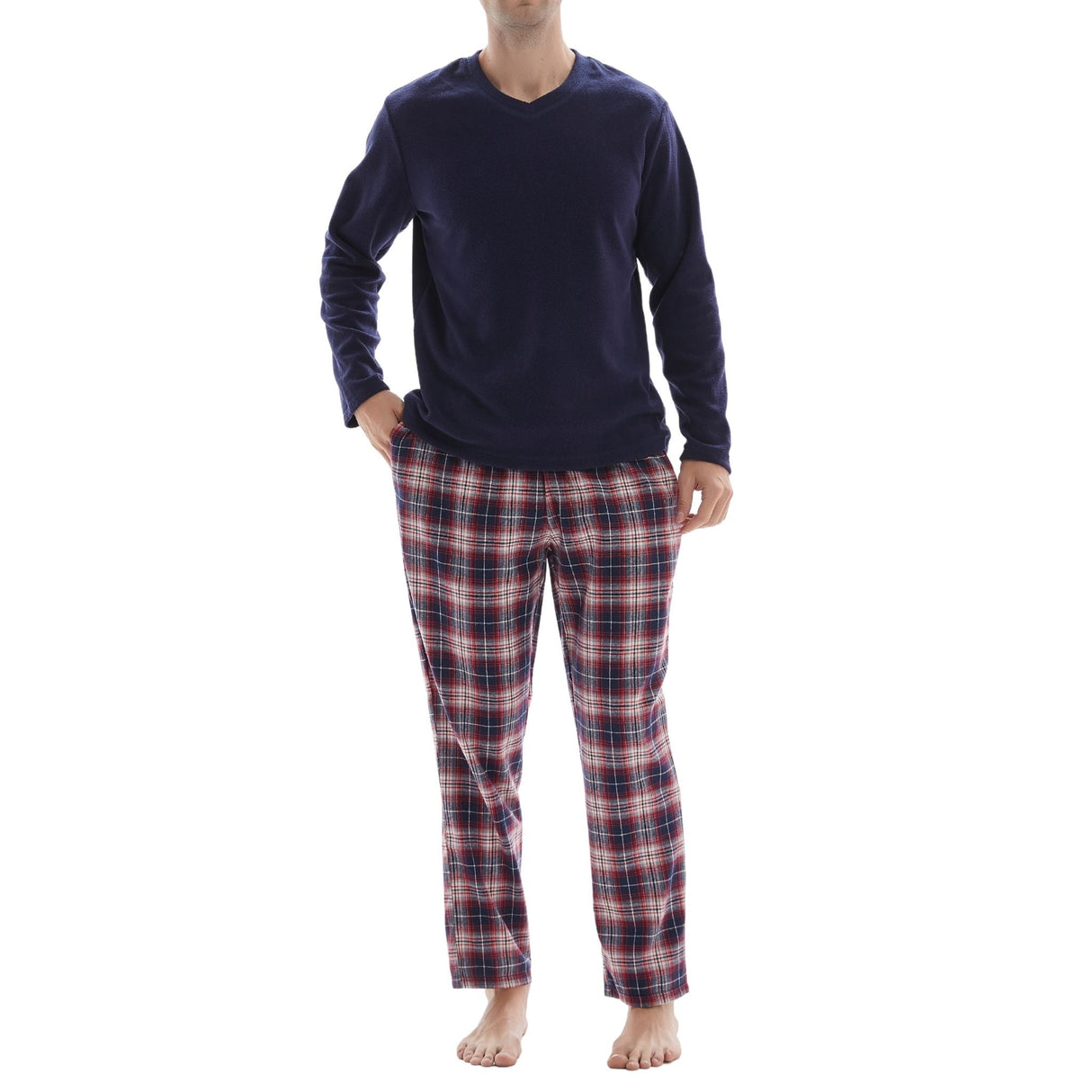Men's Long Sleeve Pyjama Sets with Fleece Top and Cotton Flannelette Pajama Pants