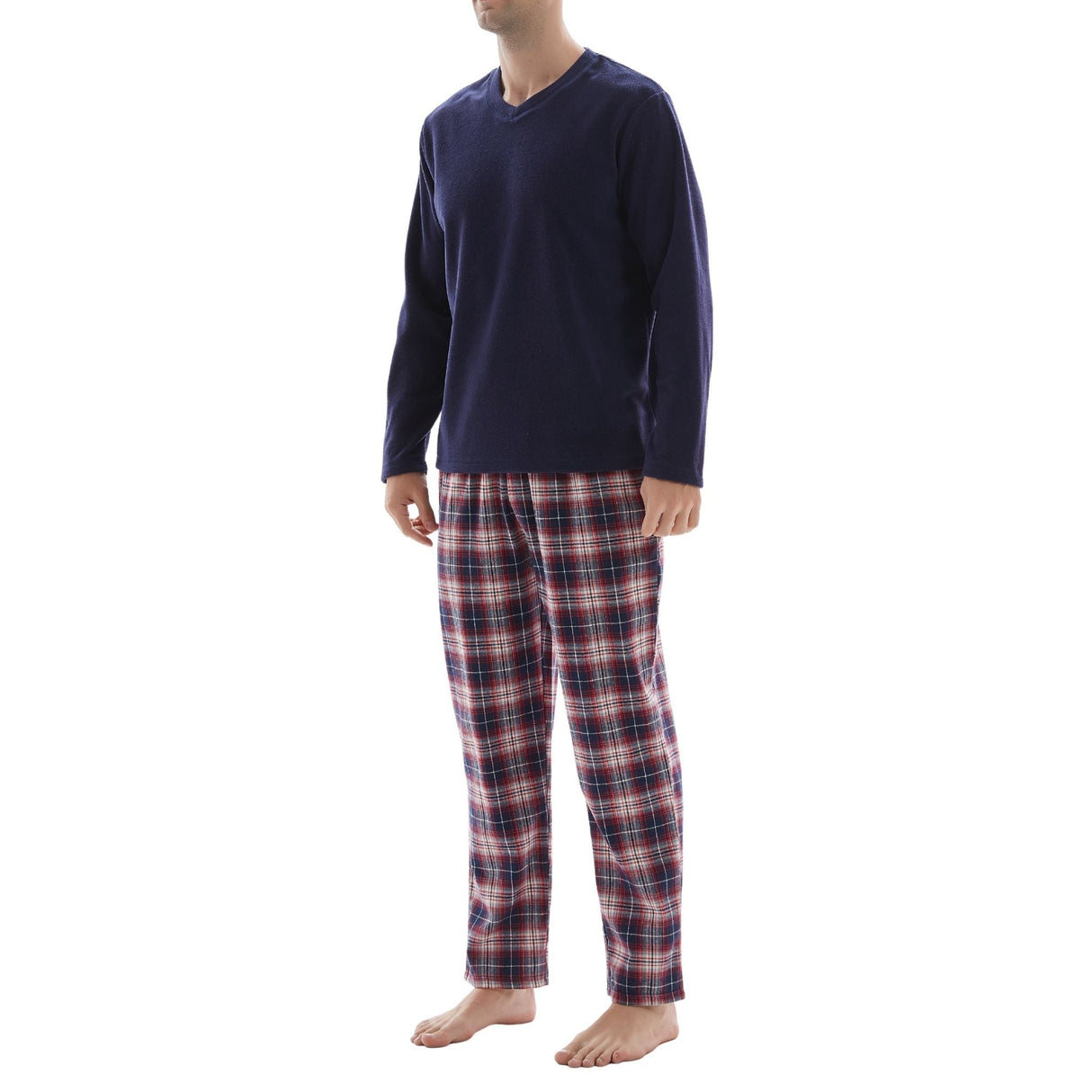 Men's Long Sleeve Pyjama Sets with Fleece Top and Cotton Flannelette Pajama Pants