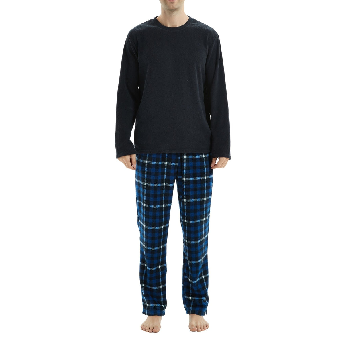 Mens Navy Check Thermal Fleece Pyjama Set with Luxury Design