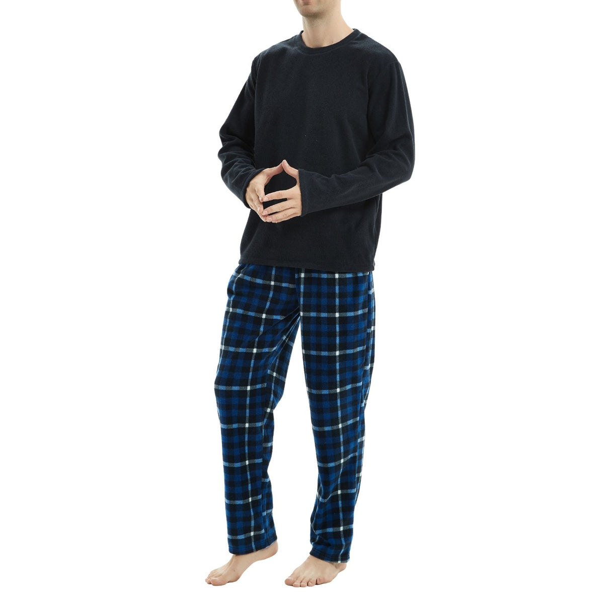 Mens Navy Check Thermal Fleece Pyjama Set with Luxury Design