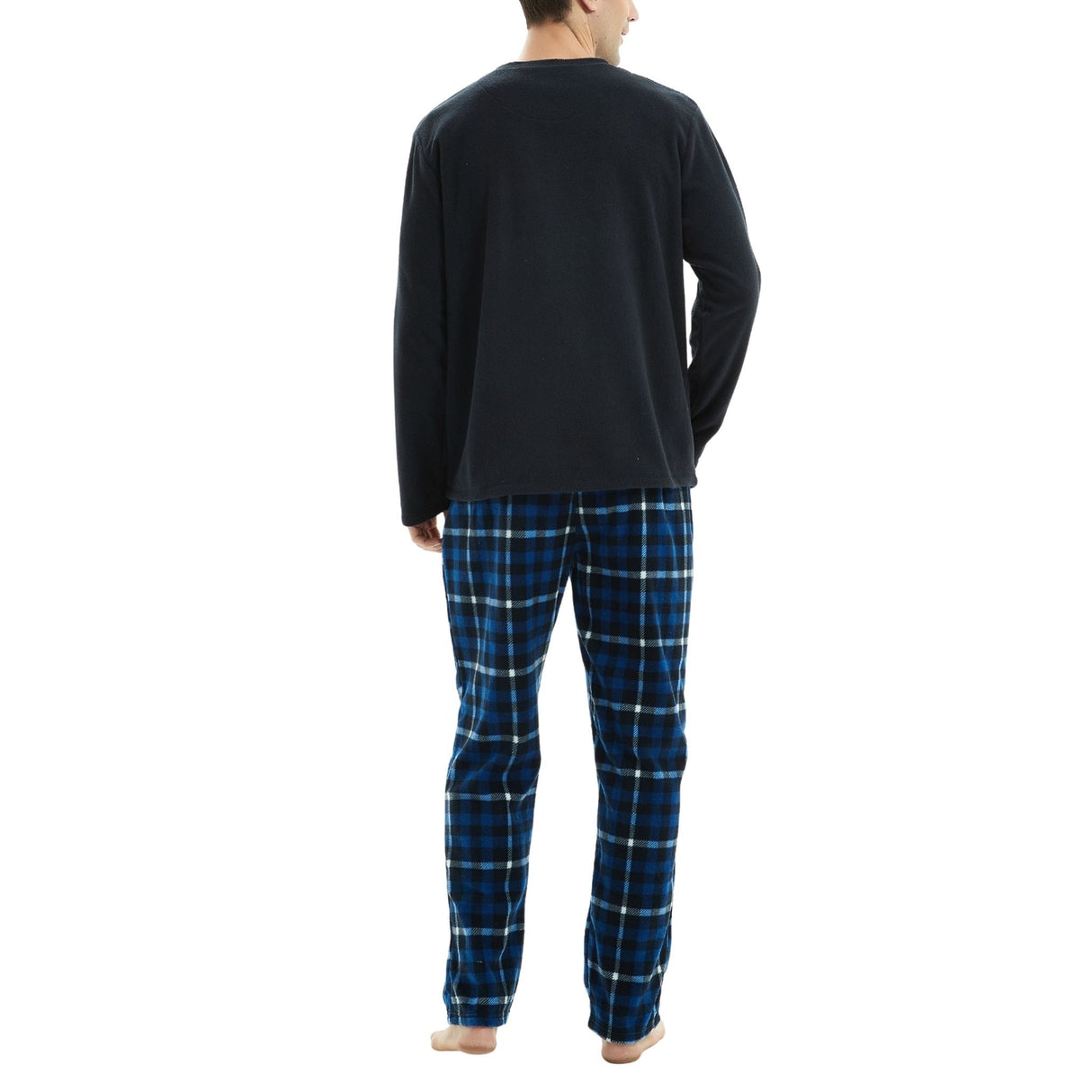 Mens Navy Check Thermal Fleece Pyjama Set with Luxury Design