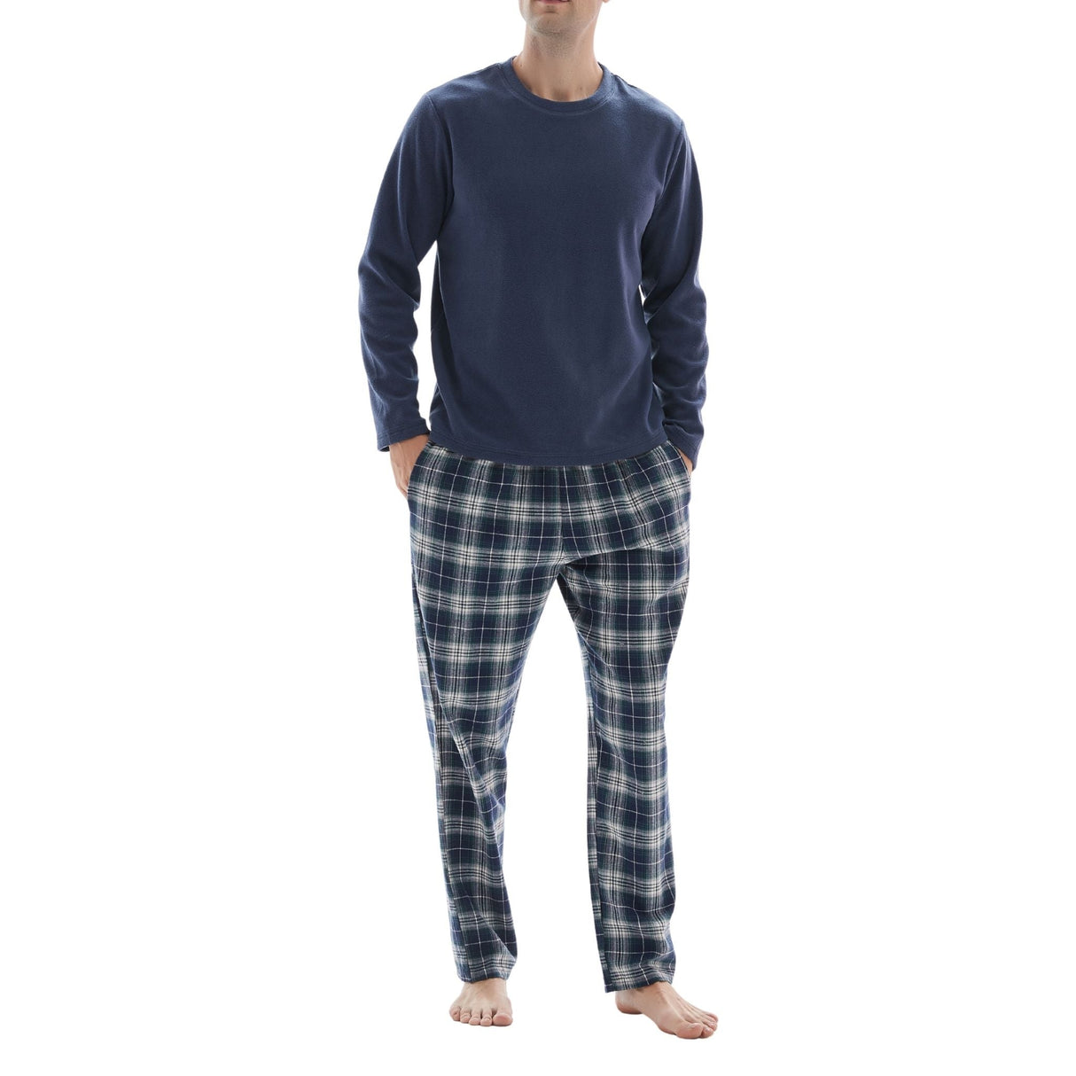 Men's Navy Fleece Lounge Set with Cotton Bottoms