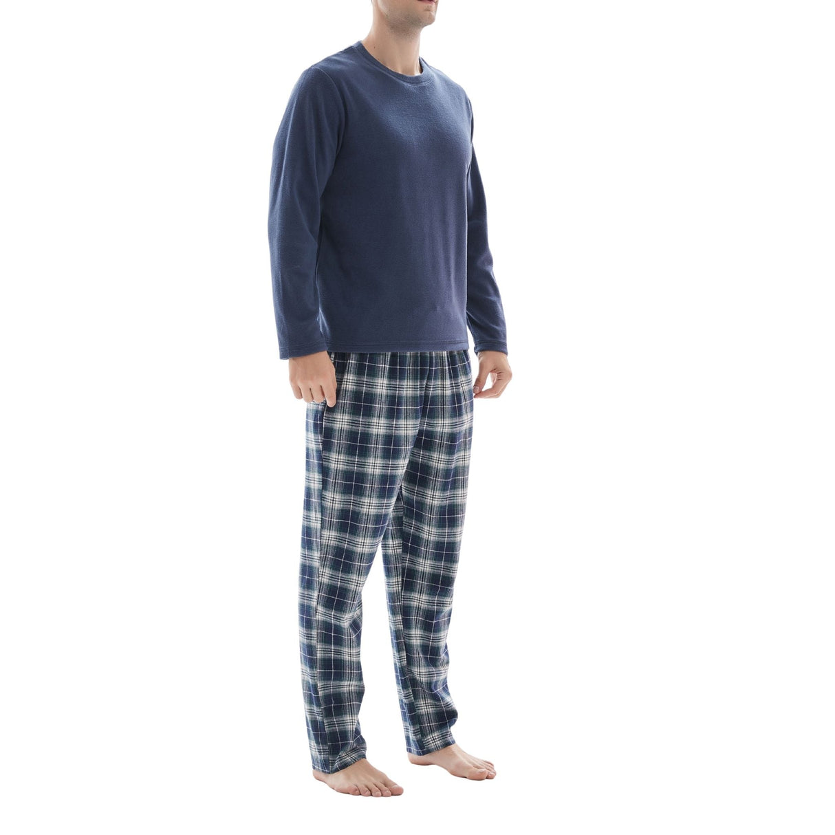 Men's Navy Fleece Lounge Set with Cotton Bottoms
