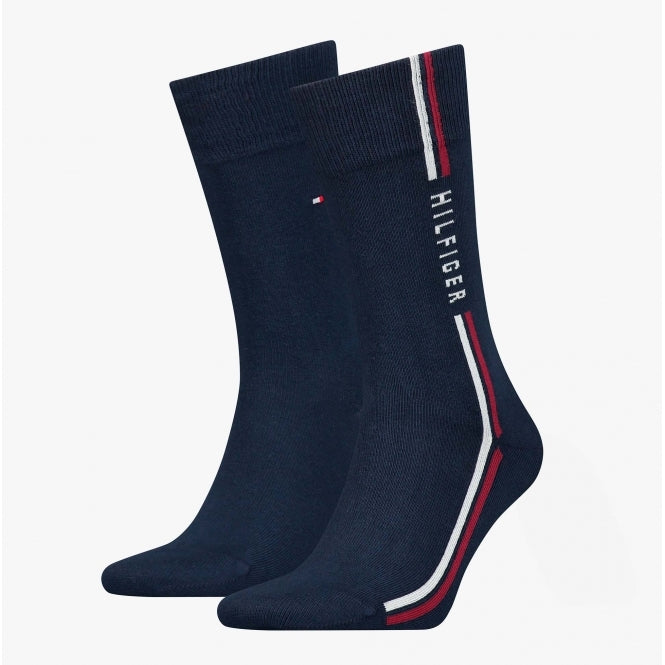 Tommy Hilfiger 2 Pack Stripe Mens Crew Socks Navy