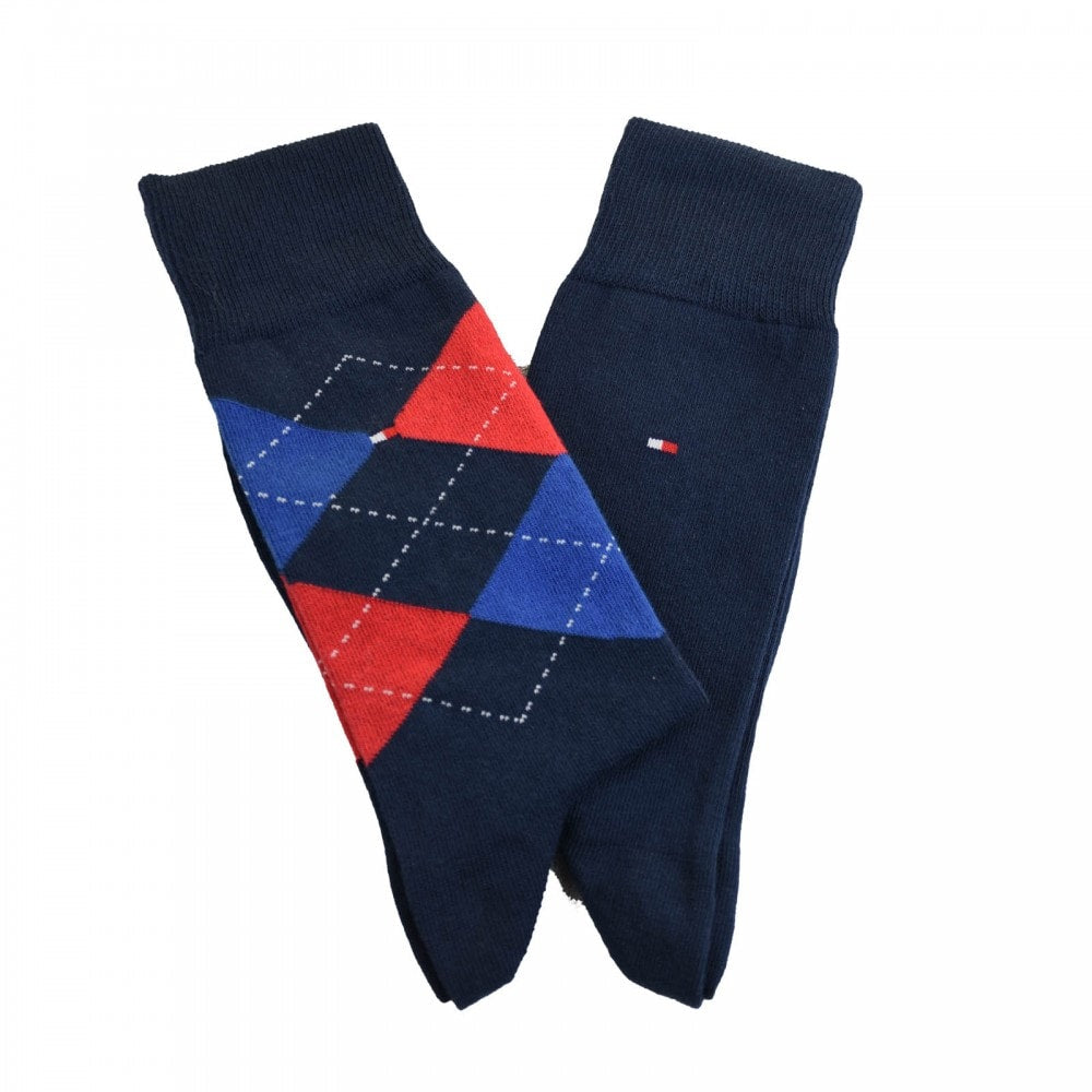 Tommy Hilfiger 2 Pack Mens Crew Checked Socks Black
