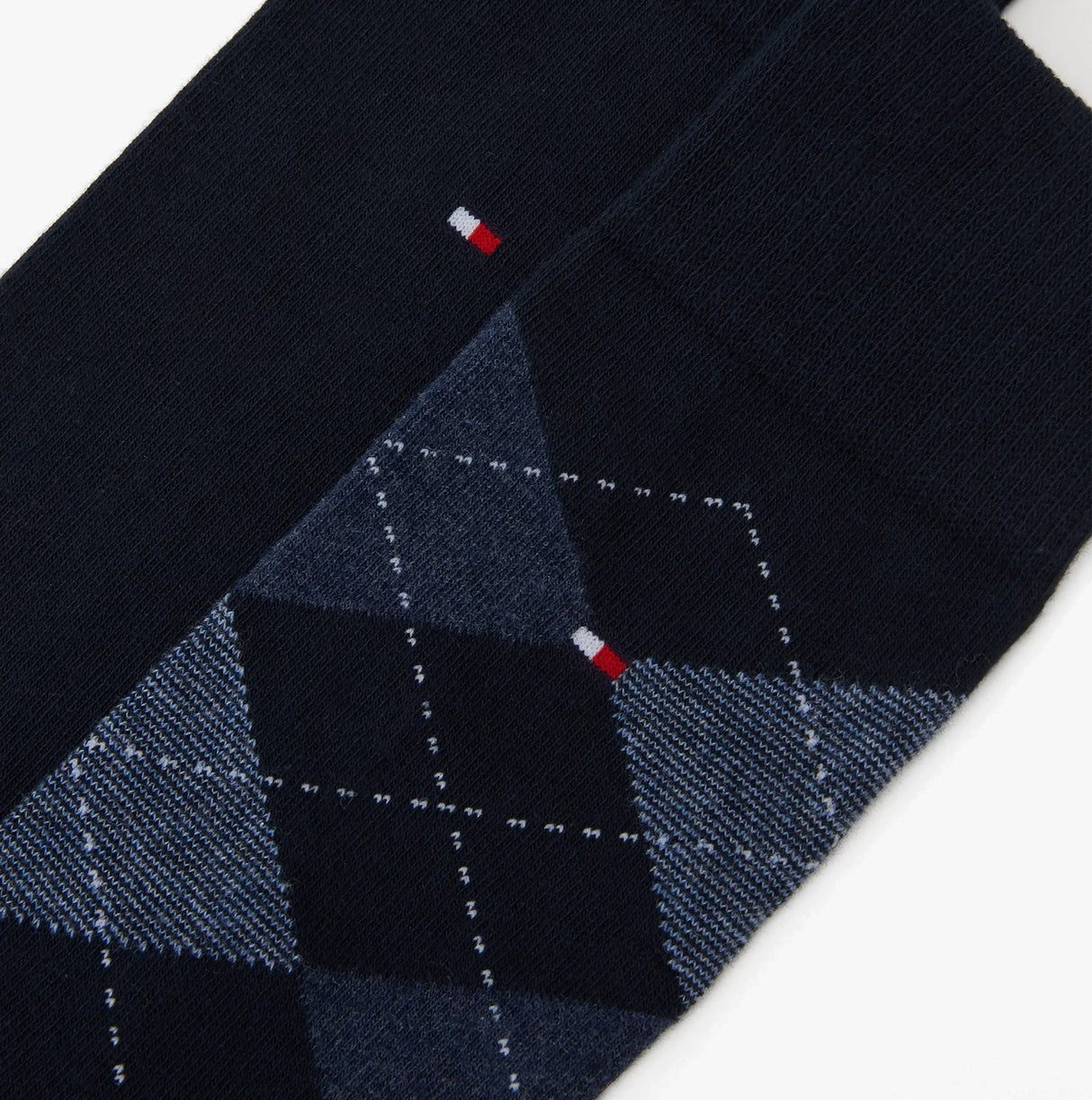 Tommy Hilfiger 2 Pack Mens Crew Checked Socks Navy