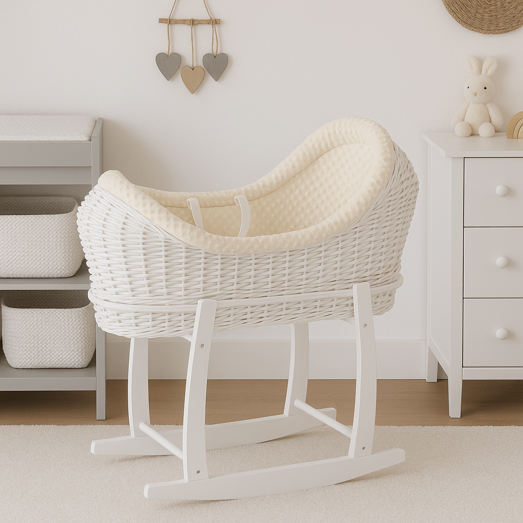 Wicker Deluxe Pod Baby Moses Basket With Stand