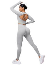 Back Crisscross Round Neck Long Sleeve Top and Leggings Active Set