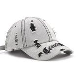 Matching Ripped Letter Print Embroidery Cap – Adjustable Cotton Dome Hat