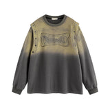 High Street Washed Distressed Embroidered Round Neck Sweater