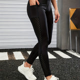Women's High-Waist Yoga Leggings with Breathable Mesh Panels - Stretchy, Butt-Lifting Workout Pants for Running & Fitness, Running Pants, Mesh Patching