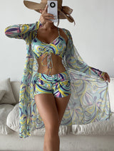 3pcs Spring Bikini With Long Sleeve Cardigan Fashion Summer Beach Swimsuit Women