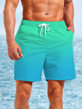 Men's Bright Green Gradient Beach Shorts - 3D Print Swim Trunks with Drawstring, Quick-Dry & Lightweight for Summer Activities