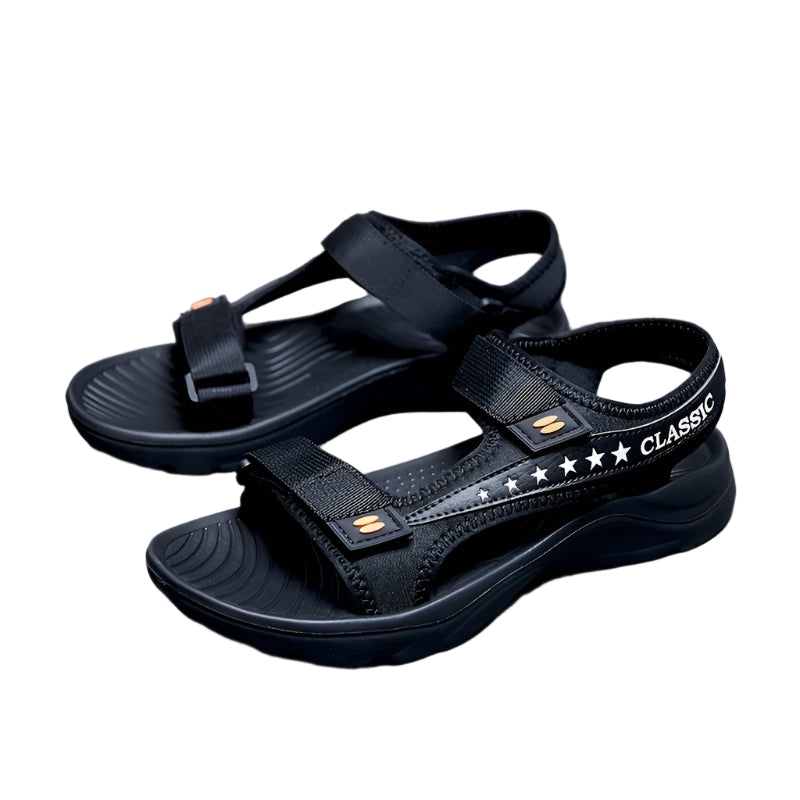 Men's Alphabet And Stars Graphic Print Open Toe Sandals With Hook & Loop Fastener