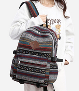 Ethnic style backpack leisure plaid canvas bag leisure large capacity student women backpack leisure travel trendy bag