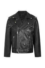 Men's Asymmetrical Genuine Leather Jacket | Black