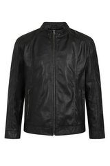 Men's Leather Zip-Up Jacket, Biker Style | Black