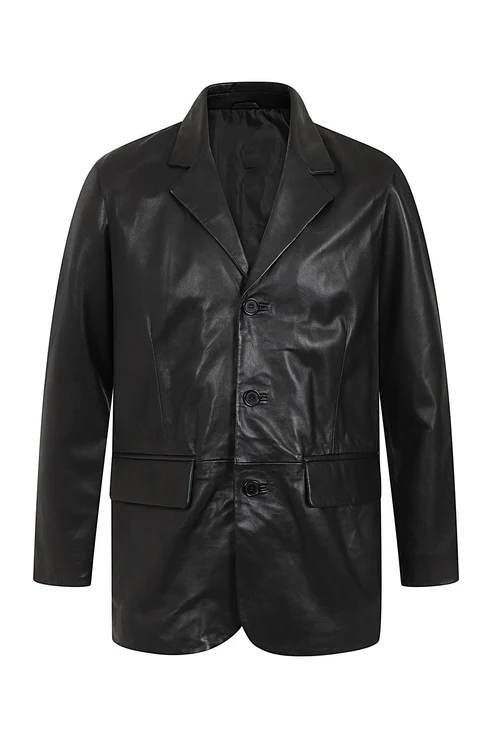 Men's Genuine Leather Blazer Coat | Black