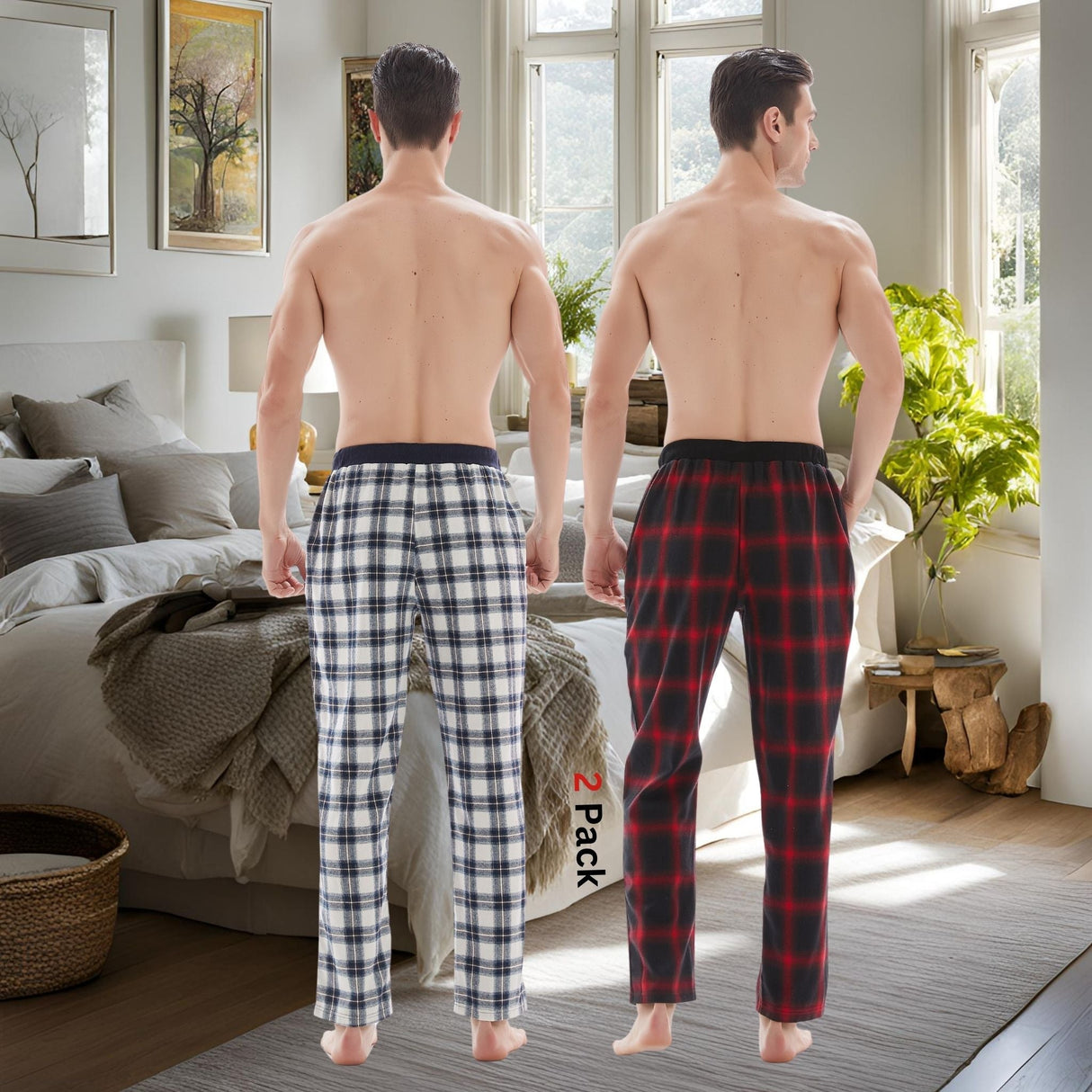 Men's Lightweight Cotton Flannel Pyjama Bottoms - Pack of 2