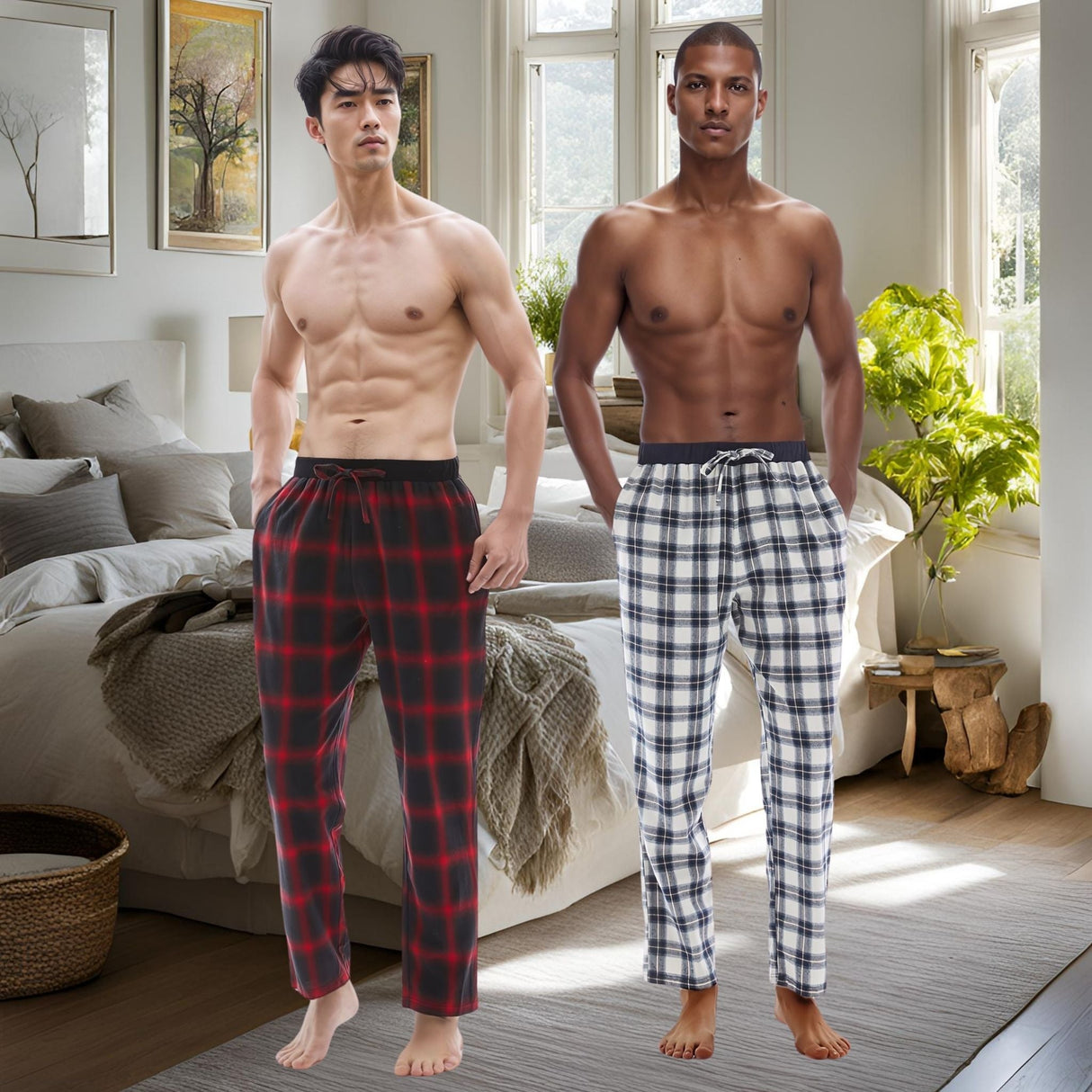 Men's Lightweight Cotton Flannel Pyjama Bottoms - Pack of 2