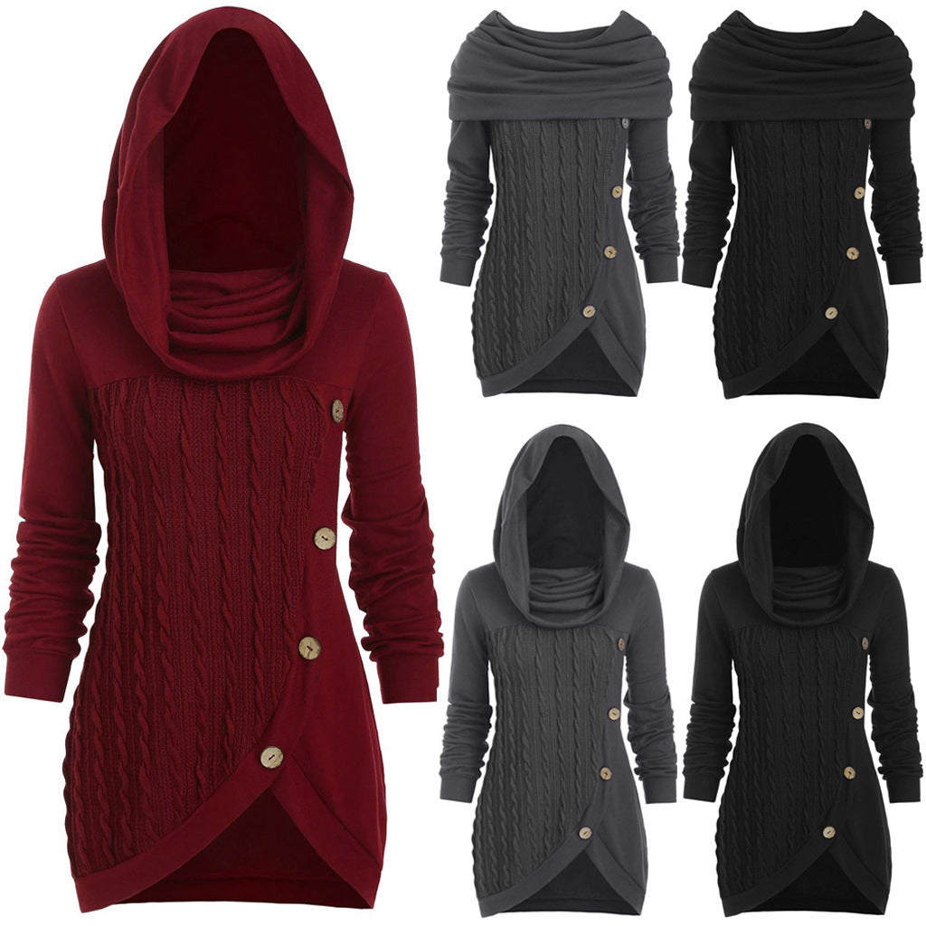 Pile pile collar hooded sweater
