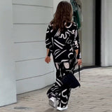 Women's autumn and winter new long-sleeved printed shirt high-waisted trousers fashion suit women