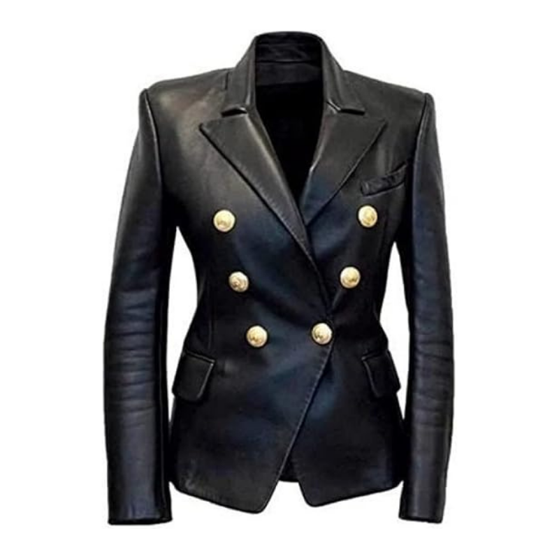 Women's Leather Formal Blazer Coat | Black