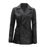 Women's Leather Blazer Coat | Black