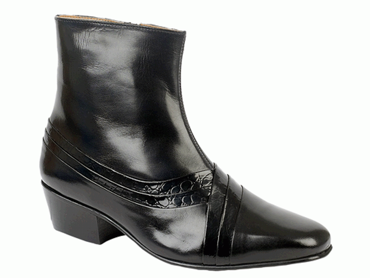 Montecatini ARTURO Mens Cuban Heel Reptile Leather Boots Black