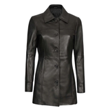Women's Genuine Lambskin Leather Coat, 3/4 Length | Black
