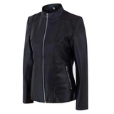 Women's Genuine Café Racer Sheepskin Motorcycle Leather Jacket, YKK Zipper | Black