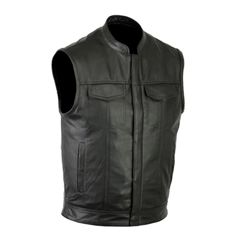Women Leather Motorcycle Vest: 4 Front Pockets YKK Zipper (Available in Real or Faux Leather) | Black
