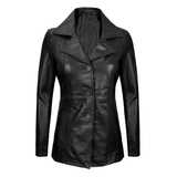 Women's 3/4 Length Genuine Leather Coat | Black