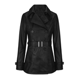 Women's Leather Belted Trench Car Coat | Black