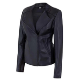 Women's Motorcycle Jacket Zip Front with Lapel Collar | Black