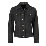 Women's Suede Trucker Leather Jacket | Black