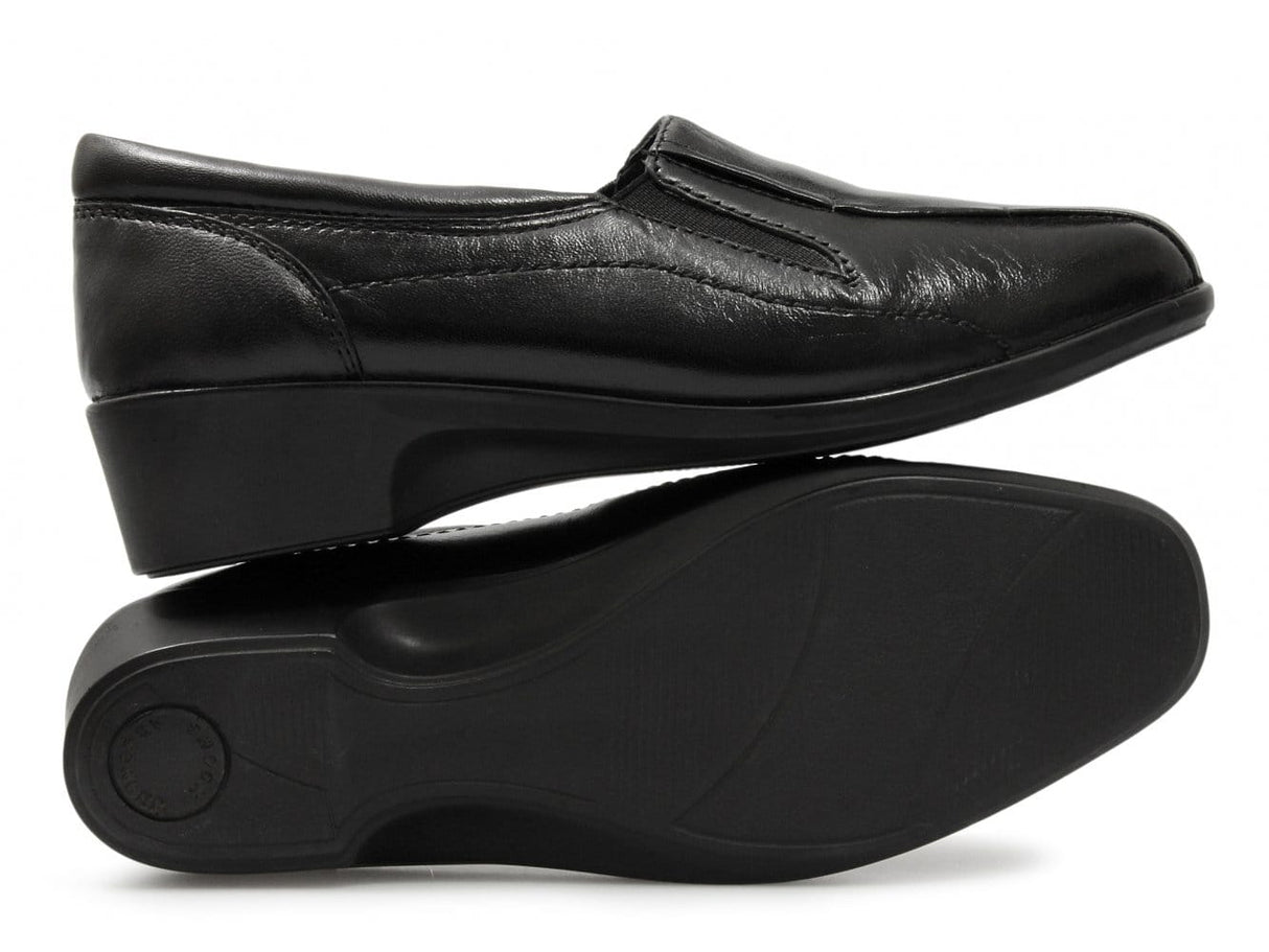 Mod Comfys LORETTA Womens Leather Wedge Loafers Black