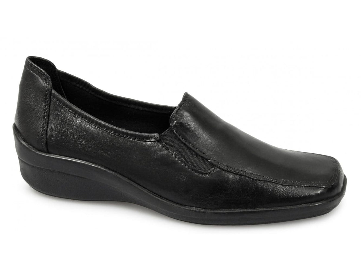 Mod Comfys KAITLIN Womens Leather Wedge Loafers Black